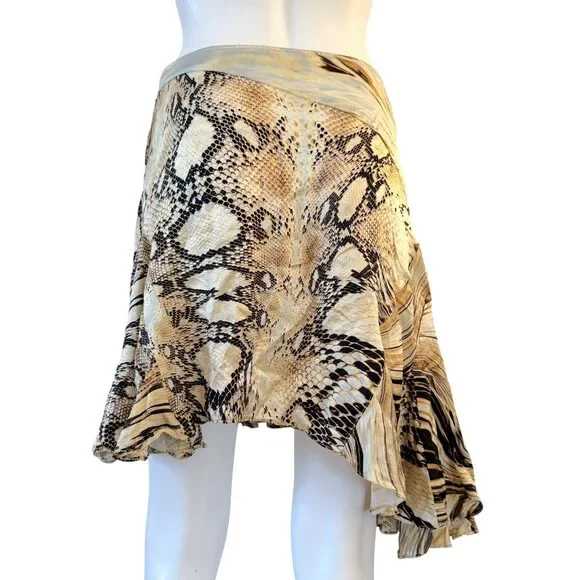 Just Cavalli Roberto Cavalli Snakeskin Print Asymmetrical Silk Skirt - Picture 3 of 6